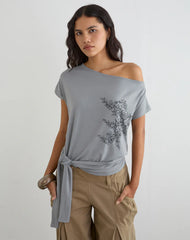 Lola Tie Waist Top in Artistic Floral Grey