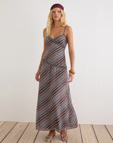 Angie Maxi Dress in Chiffon Grey and Maroon Diagonal Stripe