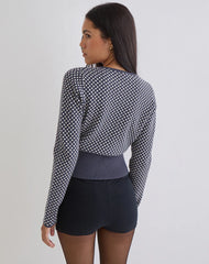 Josina Top in Knit Compact Polka Grey and Ivory