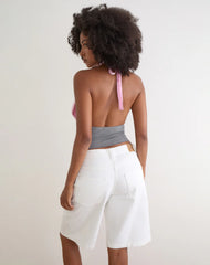 Rania Backless Top in Satin Organza Pink with Grey Contrast