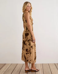 Tana Cowl Maxi Dress in Floral Devore Beige