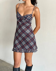 Zeinari Mini Dress in Diagonal Check Navy