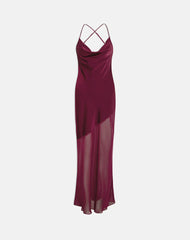Eshara Maxi Dress in Chiffon Satin Burgundy
