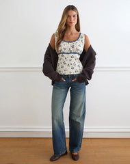 Gronini Top in Ditsy Leaf Rose Navy