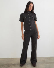 Renia Button Top in Dark Grey
