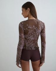 Yamuna Long Sleeve Top in Moonlit Blossom Brown