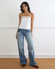 Ahera Top in Poplin White with Cherry Blossom Embroidery