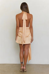 Sunkissed Glow Satin Halter Cowl Mini Dress Peach