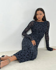 Shaleed Maxi Dress in Pretty Petal Flock Navy