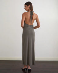 Zarya Maxi Dress in Cupro Grey Khaki