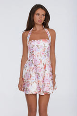 Sunbeam Glow Satin Halter Mini Dress Pink