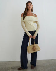 Nunik Halterneck Top in Yellow with Compact Grey Polka