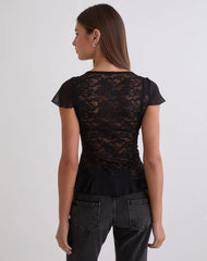 Roselani Ruffle Hem Top in Lace Black