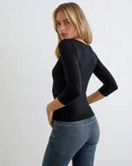 Ione Quarter Sleeve Top in Black