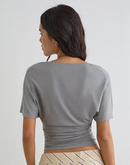 Osari Plunge Batwing Top in Jersey Grey