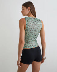 Dudley Vest Top in Paisley Sequin Teal