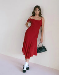 Dansya Midi Chiffon Dress in Red