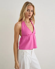 Eldana Halterneck Top in Poplin Pink Rose