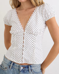 Ilias Corset Top in White with Micro Polka Black