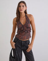 Casoya Top in Chiffon Royal Paisley Burgundy