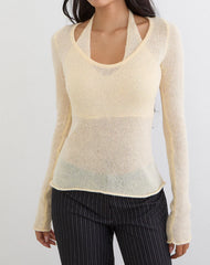 Misora Long Sleeve Top in Sheer Knit Lemon