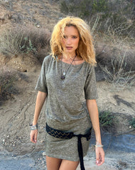 Reeta Mini Dress in Glitter Knit Khaki
