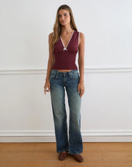 Hevalis Plunge Top in Poplin Maroon