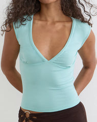 Emberly Plunge Top in Rayon Jersey Aqua