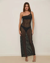 Erminia Maxi Dress in Open Knit Black