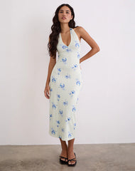 Fadwa Midi Dress in Floral Stripe Cream