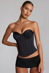 Satin Lace-Up Corset Top in Black