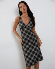 Lieva Midi Dress in Black and Grey Check