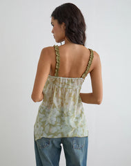Sylva Asymmetric Hem Cami Top in Pale Flower Green