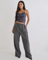 Xiomara Halterneck Top in Midnight Paisley Dark Blue