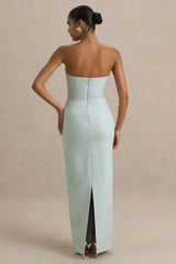 Fierce | Light Blue Asymmetric Ruched Maxi Dress