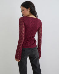 Milna Butterfly Top in Lace Maroon