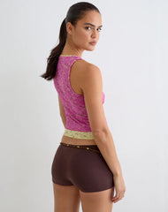 Perai Top in Double Layer Sequin Lace Lime and Pink