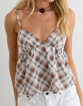 Luz Babydoll Top in Angled Check Brown