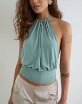 Miruna Halterneck Top in Aqua Grey