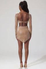 Embellished Asymmetric Crop Top in Almond