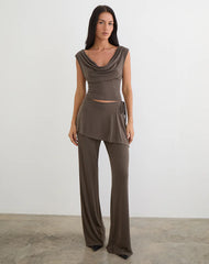 Wiyana Cowl Neck Top in Cupro Dark Brown