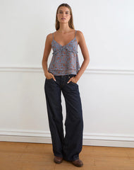 Millar Frill Top in Shadow Blossom Blue Chiffon