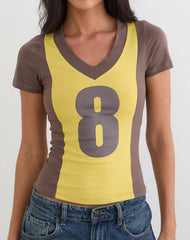 Haloda V Neck Top in Sunflower Coffee Quartz Combination