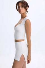 Modal Ruched Cap-Sleeve Top in White