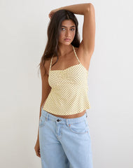 Kindos Halter Top in Butter Yellow with Micro Polka Dots