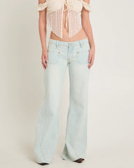 Johnnies Low Waist Wide Leg Flared Denim Jeans Le Surf