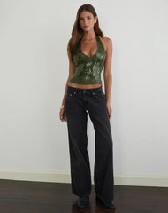 Cosio Halter Top in Mix Sequin Khaki