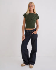 Elin Top in Knit Khaki with Pearl Buttons