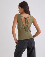 Marti V-Neck Top in Jersey Khaki