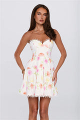 Blooms Under Sunshine Strapless Mini Dress Floral